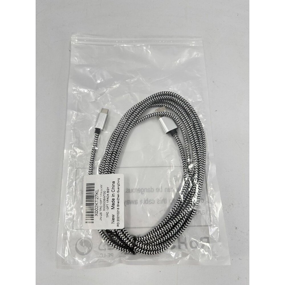 type c cord 10 ft 1 pack black and Silver (B-2)